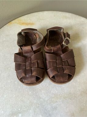 Kids Brown Leather Fisherman Sandals